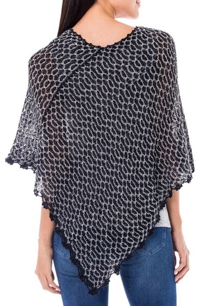 Alternate image for Black White Alpaca Blend Poncho from Peru Black Huancayo
