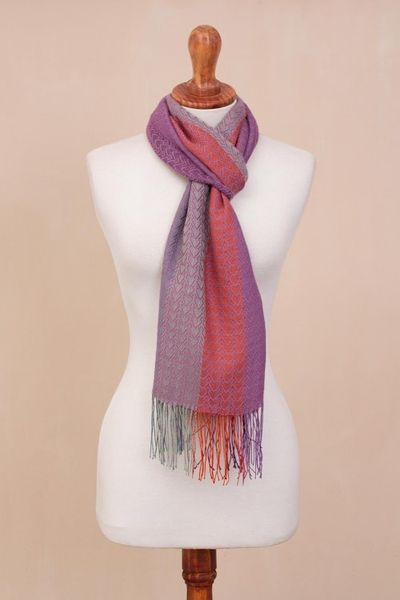 Alternate image for Hand Woven Striped Alpaca Blend Wrap Scarf from Peru Alluring Grace
