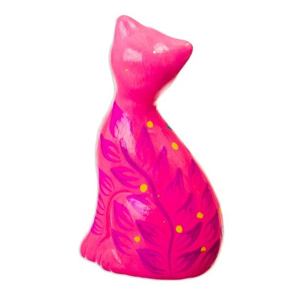 Alternate image for Hand-Painted Pink Ceramic Cat Figurine with Floral Motif Sweet Cat in Pink