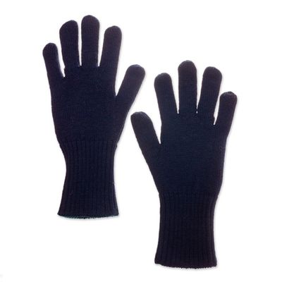 Alternate image for Knit Reversible Baby Alpaca Gloves in Indigo and Peacock Peacock Trends