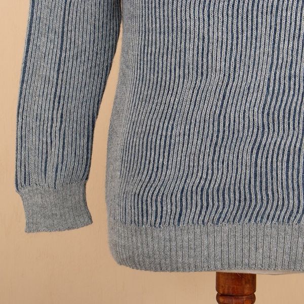 Alternate image for Blue and Grey Mens 100 Alpaca Ribbed Knit Pullover Sweater Brioche