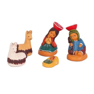 Alternate image for Hand-Painted Ceramic Andean Nativity Scene from Peru Cuzco Birth