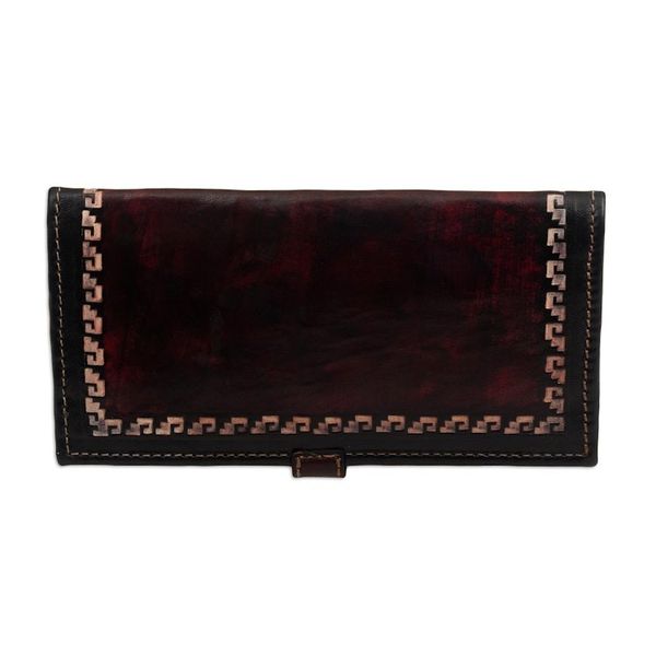 Alternate image for Brown Leather Wallet with Embossed Inca Sun Symbol from Peru Cusco Sun