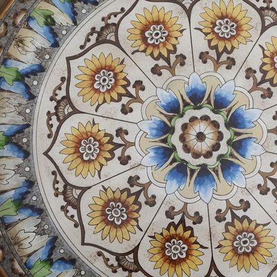 Alternate image for Andean Sunflower Theme Reverse-Painted Glass Tray Blue Andean Mandala