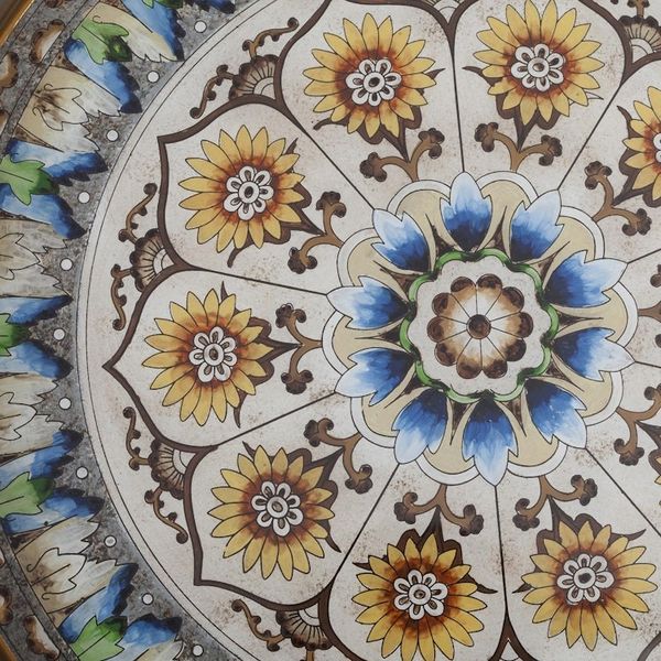 Alternate image for Andean Sunflower Theme Reverse-Painted Glass Tray Blue Andean Mandala