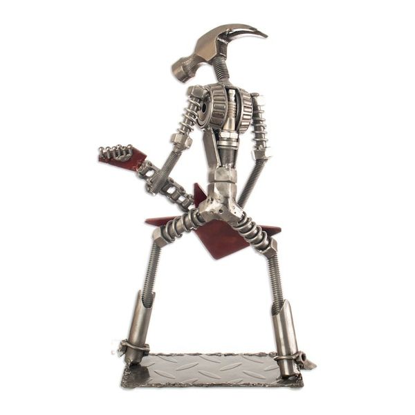 Alternate image for Eco-Friendly Recycled Metal Rock Guitarist Sculpture Rocko the Hammer