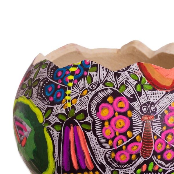 Alternate image for Floral and Butterfly Motif Gourd Decorative Jar from Peru Garden of the Butterflies