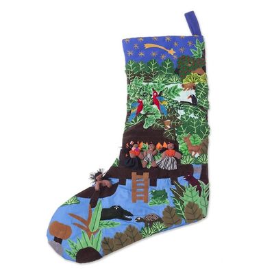 Alternate image for Traditional Arpillera Cotton Blend Patchwork Stocking Peruvian Jungle