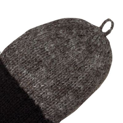Alternate image for Black and Grey Convertible 100 Alpaca Mittens Winter Mornings