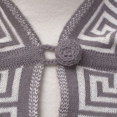 Alternate image for Peruvian Alpaca Wool Patterned Kimono-style Ruana Inca Gray