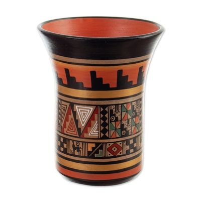 Alternate image for Kero-Shaped Geometric Ceramic Decorative Vase in Warm Hues Ayar Auca
