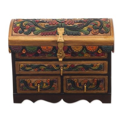 Alternate image for Tooled Leather, Cedar Embellished Wood Domed-Lid Jewelry Box Guardian Birds