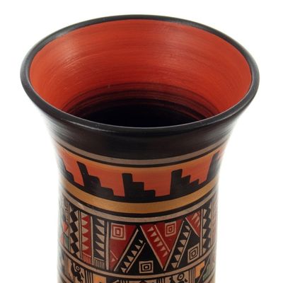 Alternate image for Kero-Shaped Geometric Ceramic Decorative Vase in Warm Hues Ayar Auca