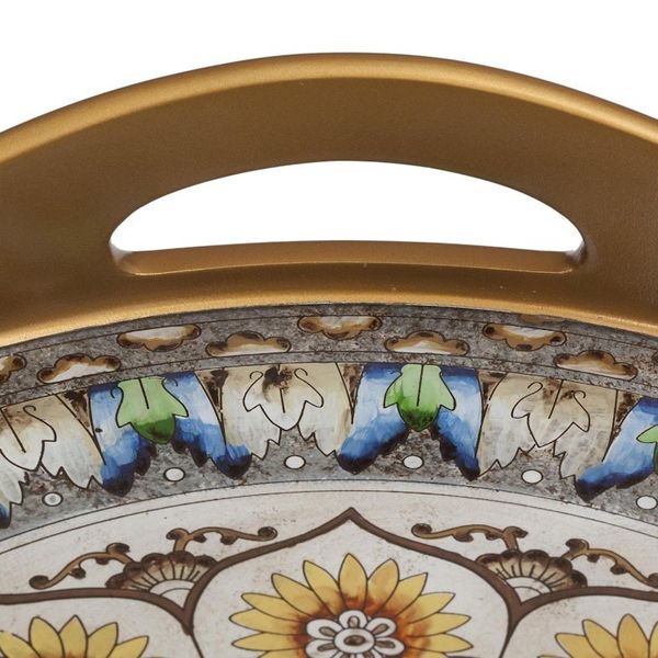 Alternate image for Andean Sunflower Theme Reverse-Painted Glass Tray Blue Andean Mandala