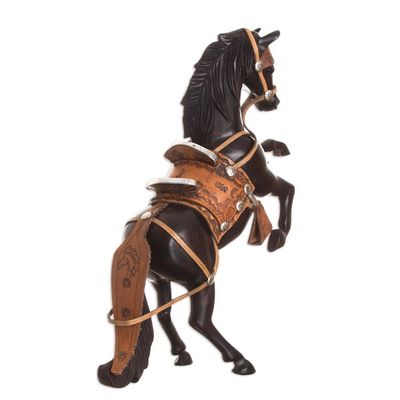 Alternate image for Cedar and Leather Horse Sculpture Carved by Hand Proud Horse