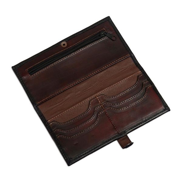 Alternate image for Brown Leather Wallet with Embossed Inca Sun Symbol from Peru Cusco Sun