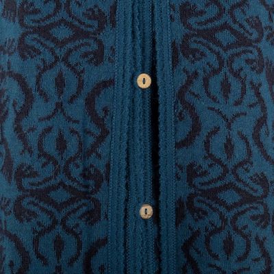 Alternate image for Unique Womens Alpaca Wool Blend Patterned Poncho Peruvian Wildflower in Blue