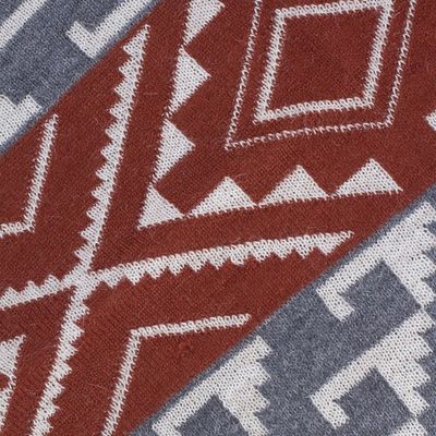 Alternate image for Alpaca Blend Geometric Shawl in Brick and Slate from Peru Geometric Andes