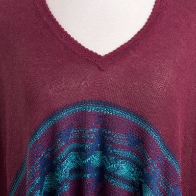 Alternate image for Cotton Blend Poncho in Cerise and Blue from Peru Andean Charm