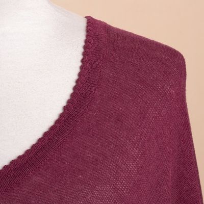 Alternate image for Cotton Blend Poncho in Cerise and Blue from Peru Andean Charm