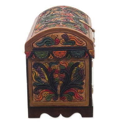 Alternate image for Tooled Leather, Cedar Embellished Wood Domed-Lid Jewelry Box Guardian Birds