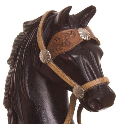 Alternate image for Cedar and Leather Horse Sculpture Carved by Hand Proud Horse