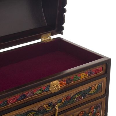 Alternate image for Tooled Leather, Cedar Embellished Wood Domed-Lid Jewelry Box Guardian Birds