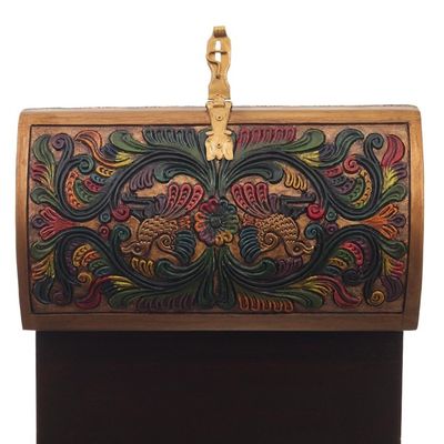 Alternate image for Tooled Leather, Cedar Embellished Wood Domed-Lid Jewelry Box Guardian Birds