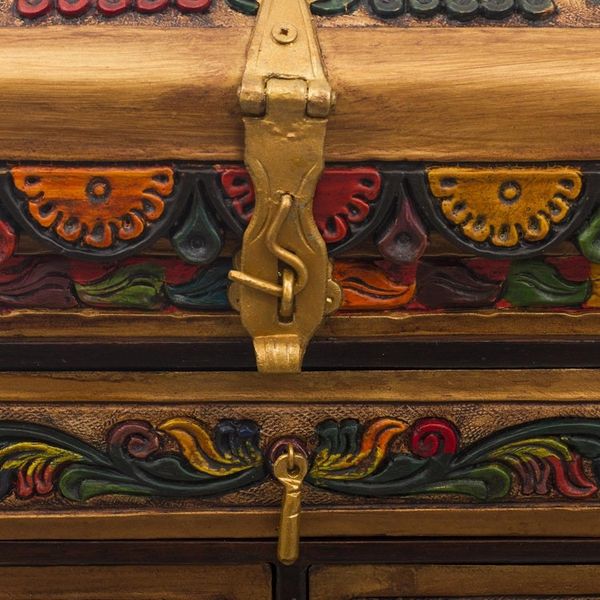 Alternate image for Tooled Leather, Cedar Embellished Wood Domed-Lid Jewelry Box Guardian Birds
