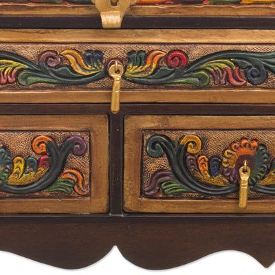 Alternate image for Tooled Leather, Cedar Embellished Wood Domed-Lid Jewelry Box Guardian Birds