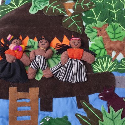 Alternate image for Traditional Arpillera Cotton Blend Patchwork Stocking Peruvian Jungle