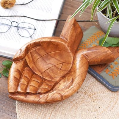 Alternate image for Suar Wood Hand Catchall Crafted in Indonesia Giving Alms
