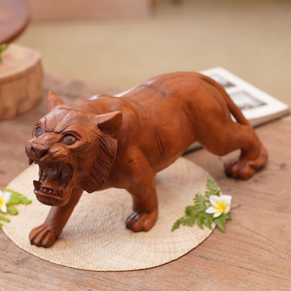 Alternate image for Original Wood Sculpture Hand Carved in Indonesia Mighty Tiger