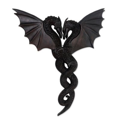 Alternate image for Suar Wood Dragon Relief Panel Entwined
