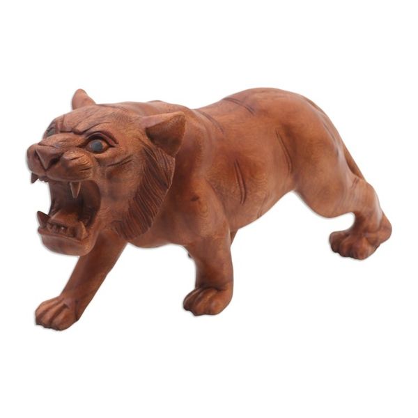 Alternate image for Original Wood Sculpture Hand Carved in Indonesia Mighty Tiger