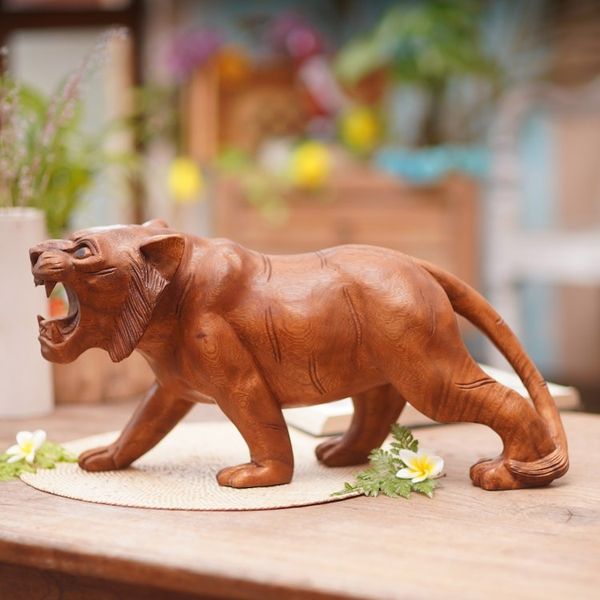 Alternate image for Original Wood Sculpture Hand Carved in Indonesia Mighty Tiger
