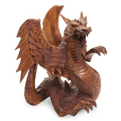 Alternate image for Hand Carved Wood Dragon Sculpture Winged Dragon