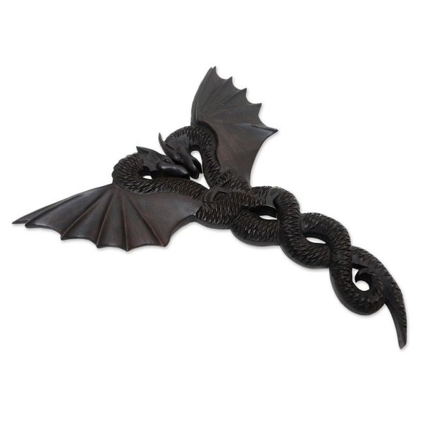 Alternate image for Suar Wood Dragon Relief Panel Entwined