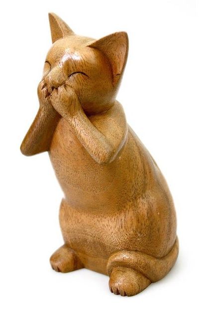 Alternate image for Suar Wood Sculpture Speak No Evil Cat
