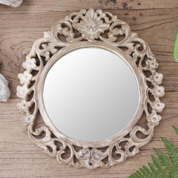 Alternate image for Hand Carved Suar Wood Floral Wall Mirror from Bali Gianyar Garden
