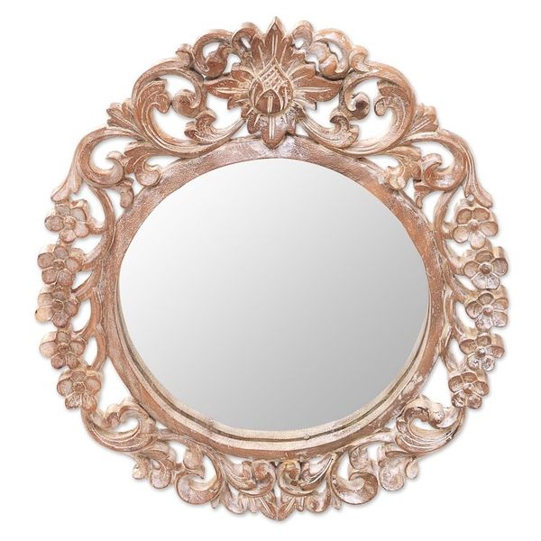 Alternate image for Hand Carved Suar Wood Floral Wall Mirror from Bali Gianyar Garden