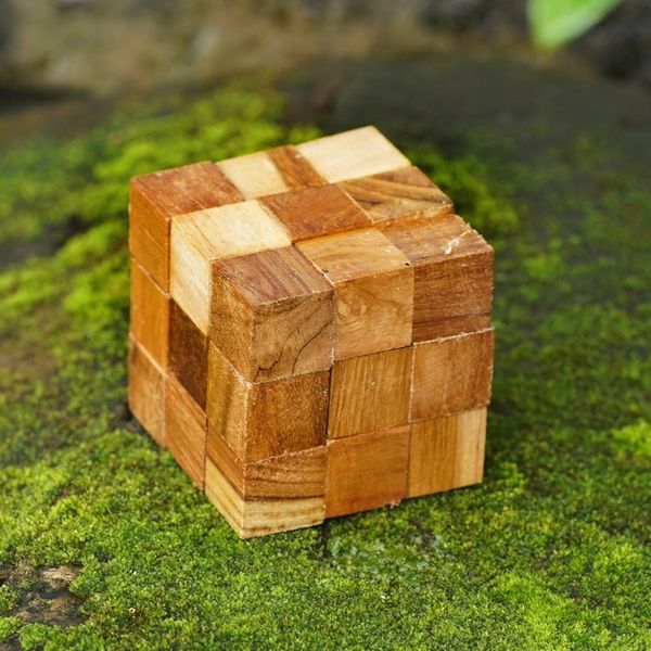 Alternate image for Artisan Crafted Natural Teak Wood Puzzle from Java Snake Cube
