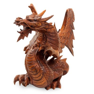 Alternate image for Hand Carved Wood Dragon Sculpture Winged Dragon