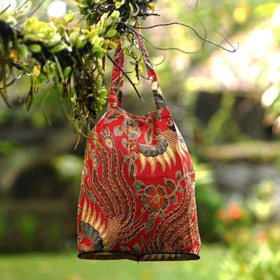 Handcrafted Batik Cotton Shopping Tote Bag 'Surakarta Legacy'