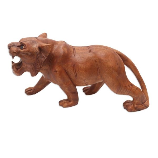 Alternate image for Original Wood Sculpture Hand Carved in Indonesia Mighty Tiger