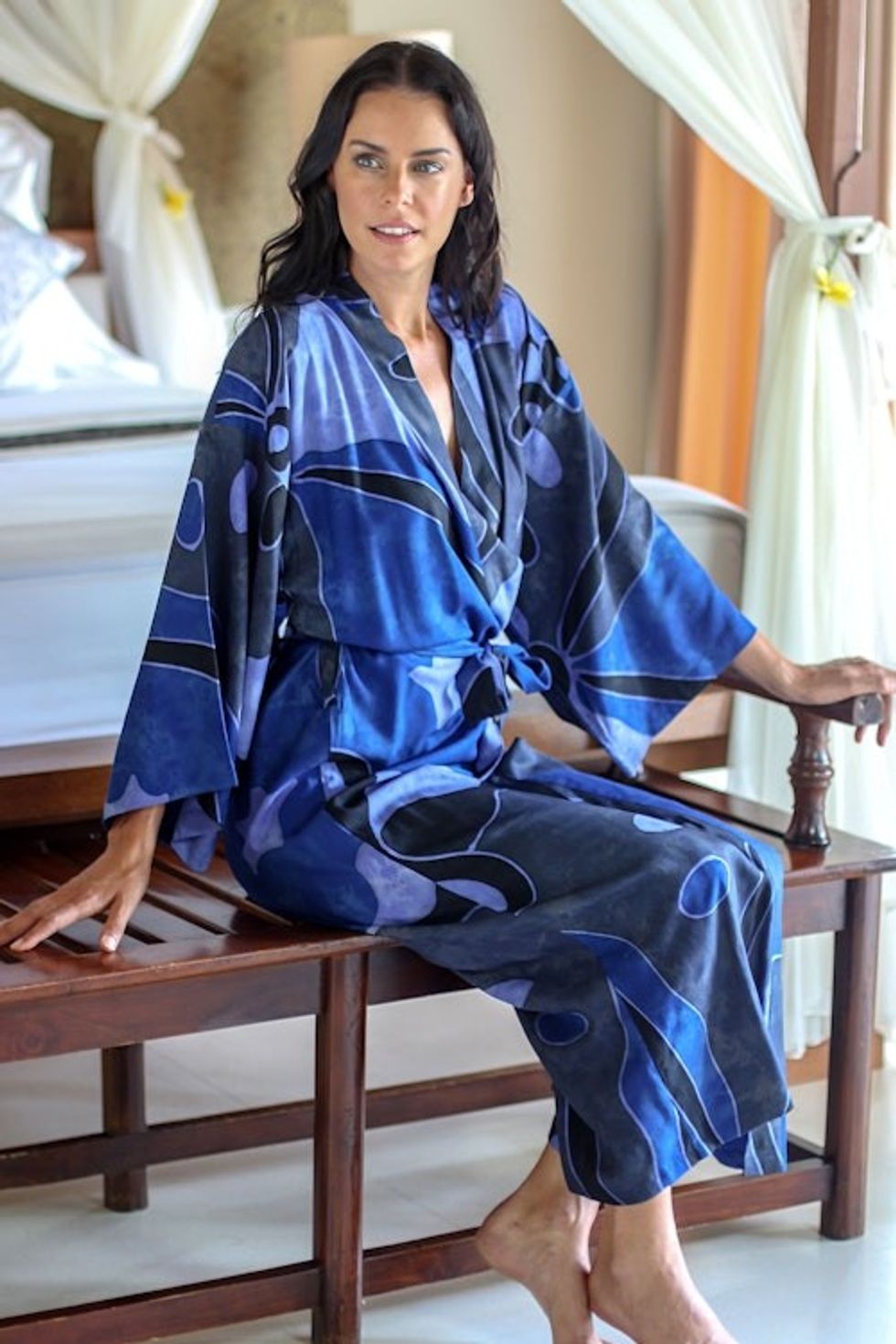 Indonesian Batik Patterned Robe 'Through the Seas'