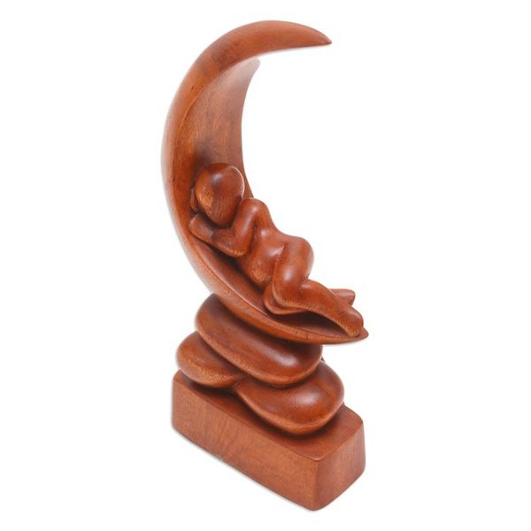 Alternate image for Suar Wood Figure Sculpture with Moon Motif Dream Baby