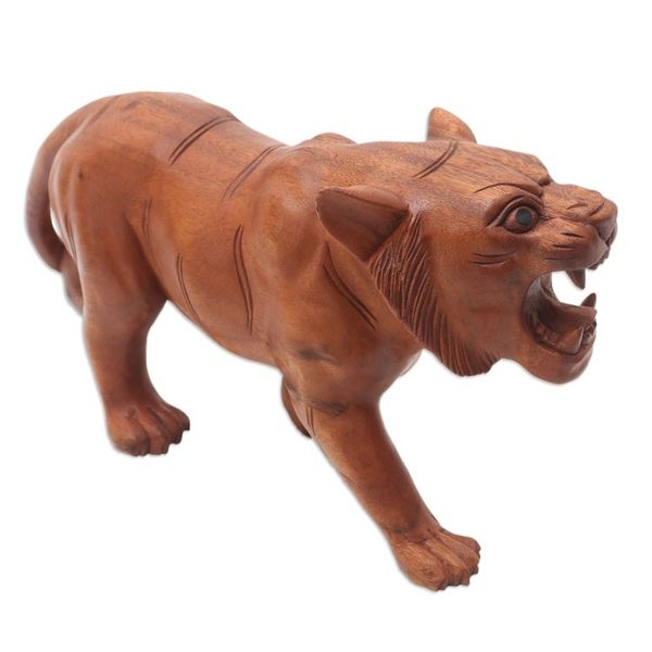 Alternate image for Original Wood Sculpture Hand Carved in Indonesia Mighty Tiger