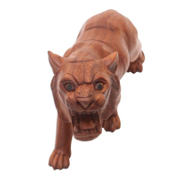 Alternate image for Original Wood Sculpture Hand Carved in Indonesia Mighty Tiger