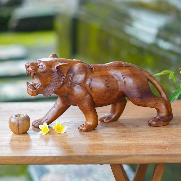Alternate image for Original Wood Sculpture Hand Carved in Indonesia Mighty Tiger
